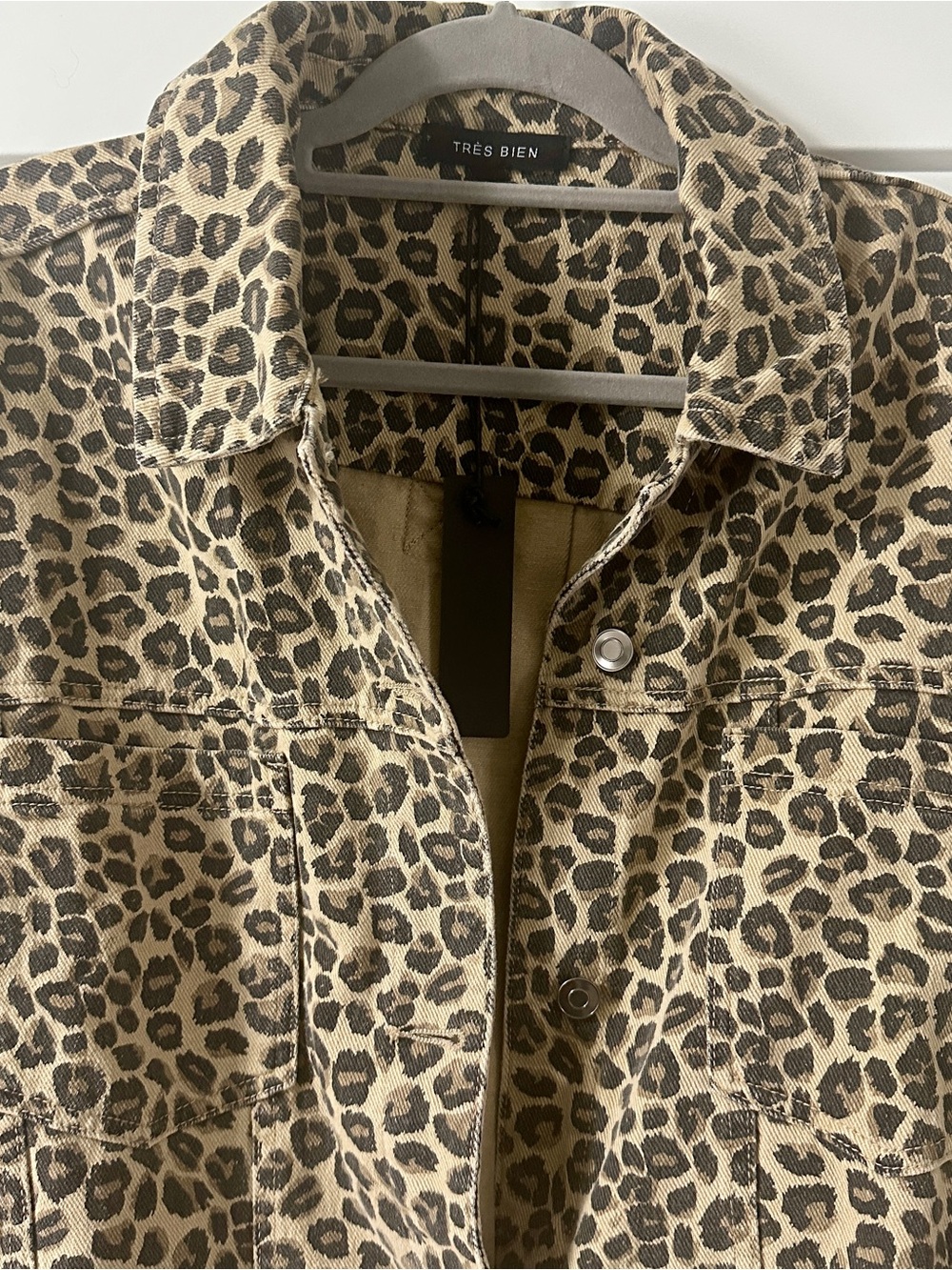 Tres Bien Oversized Cheetah Denim Jacket NWT